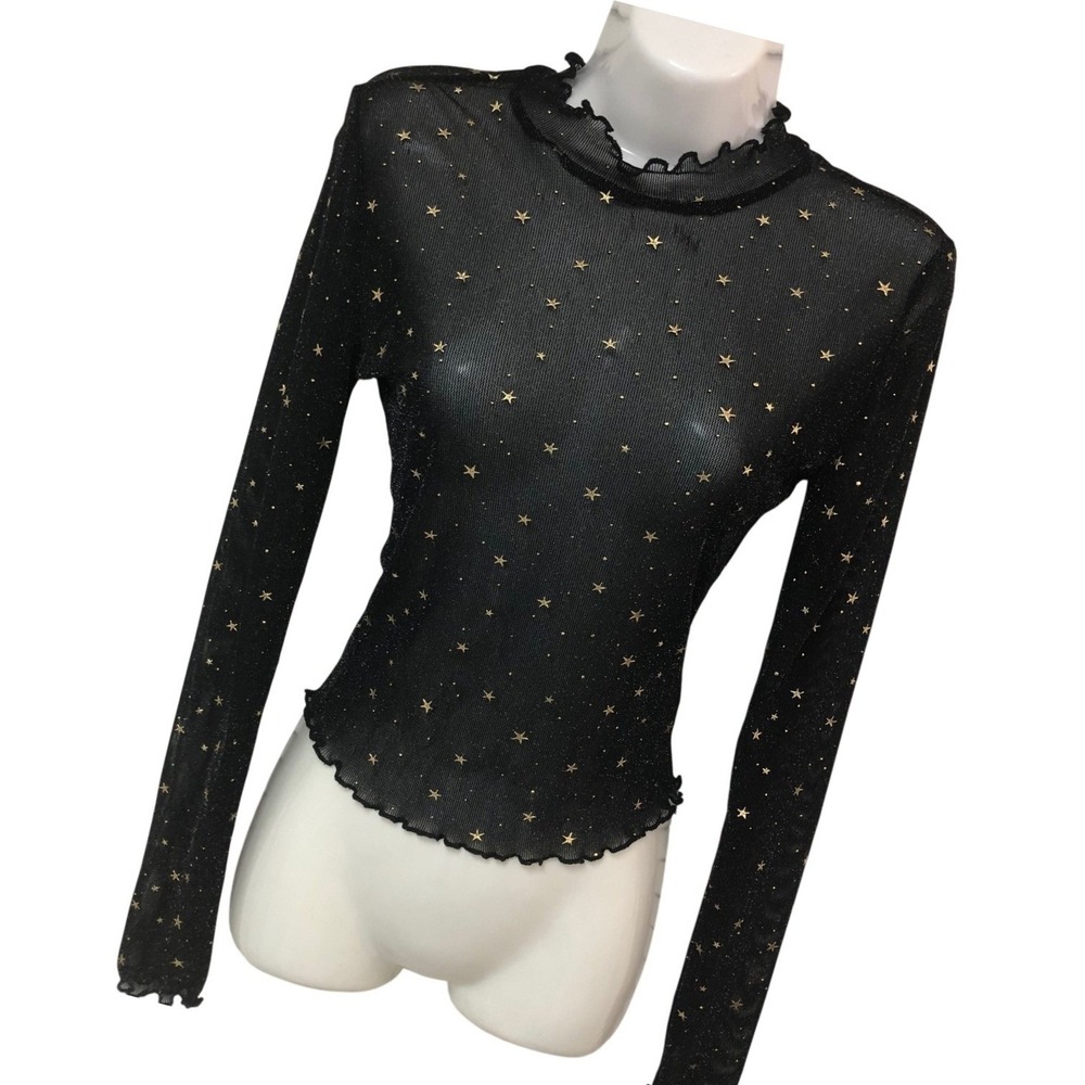 NWT Francesca's Mi Ami Mesh Stars Top Sheer Celestial Witch Goth Indie Women S